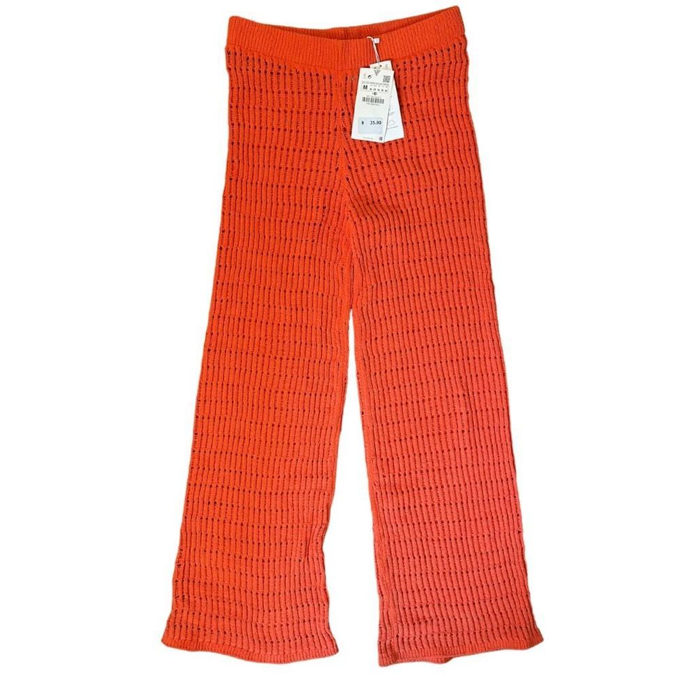 Zara Orange Knit Straight-Leg Pants